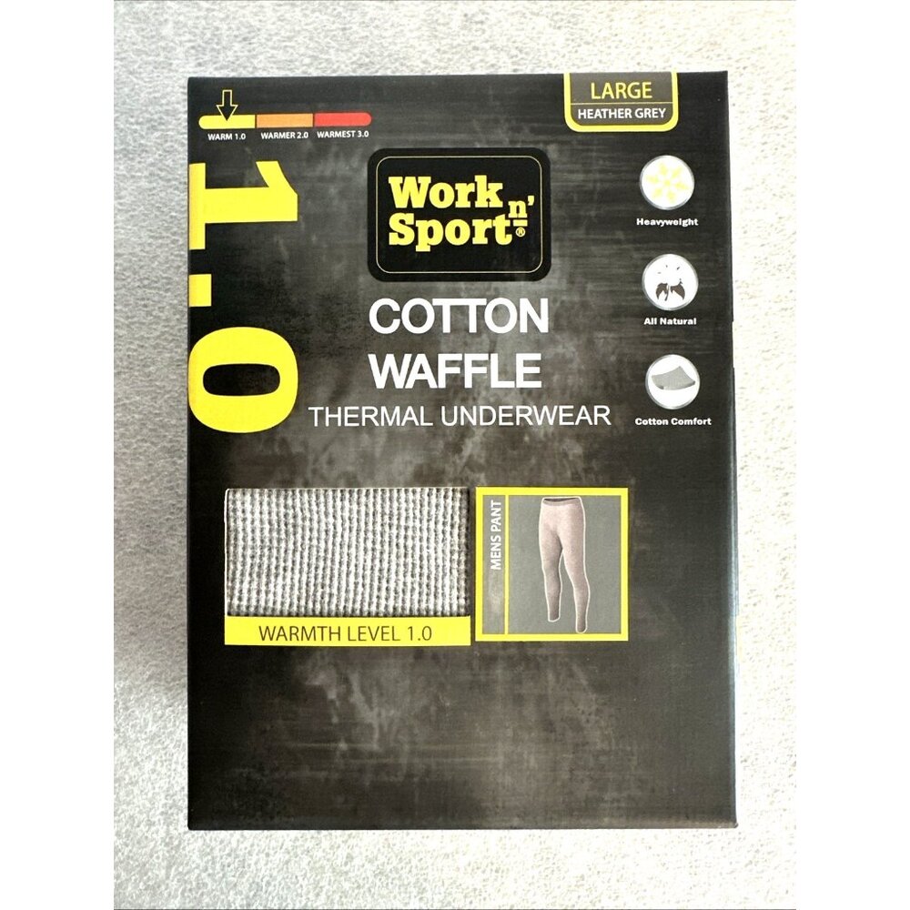 Work n' Sport Waffle Thermal Underwear Pants Heather Grey Men's Size Large NEW
